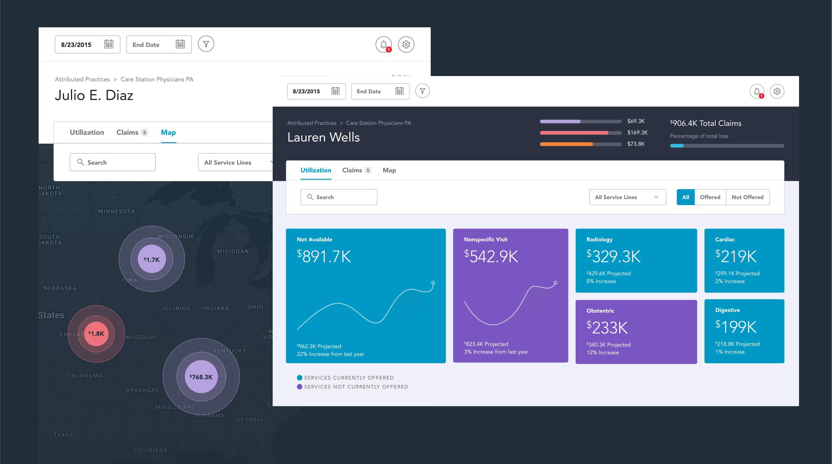 Aetna’s custom healthcare analytics solution data visualization user interface.