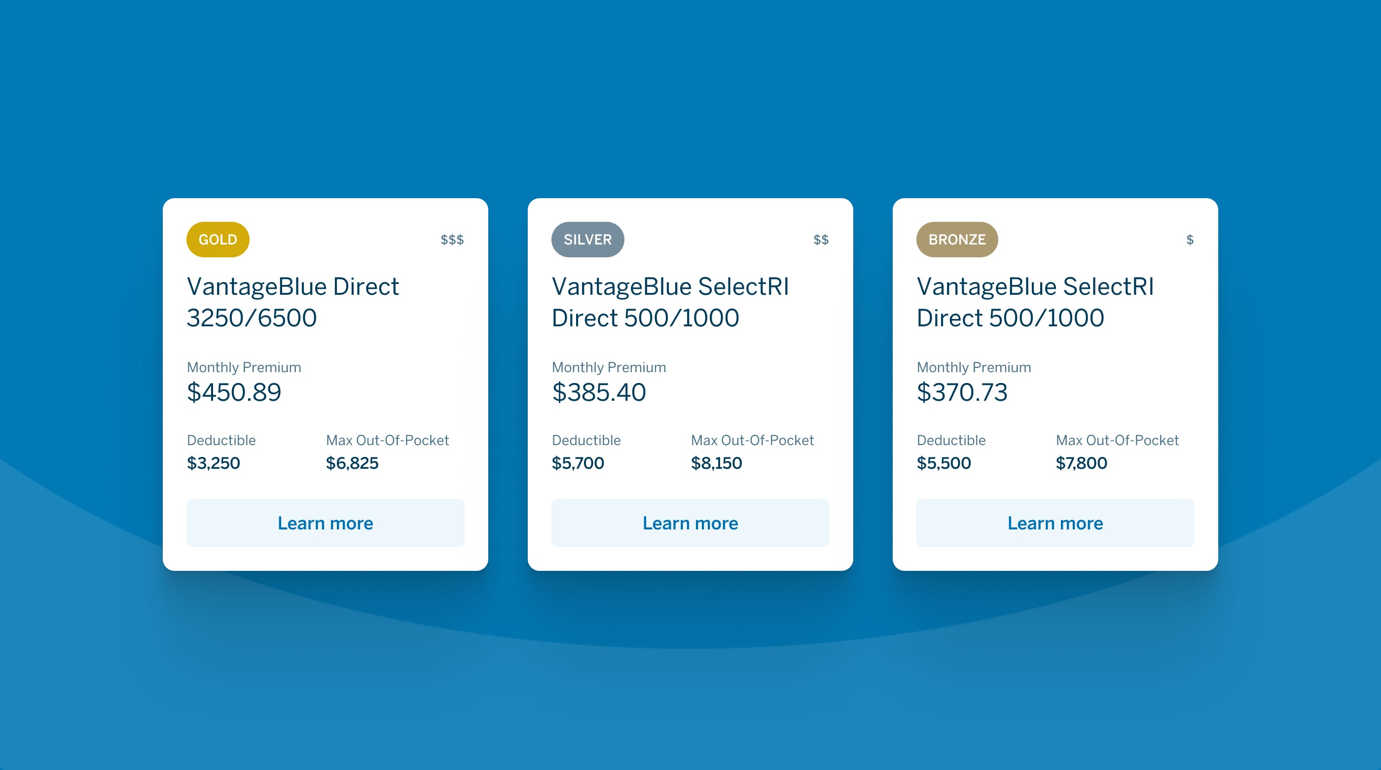 UI design of the different plans users can choose from.