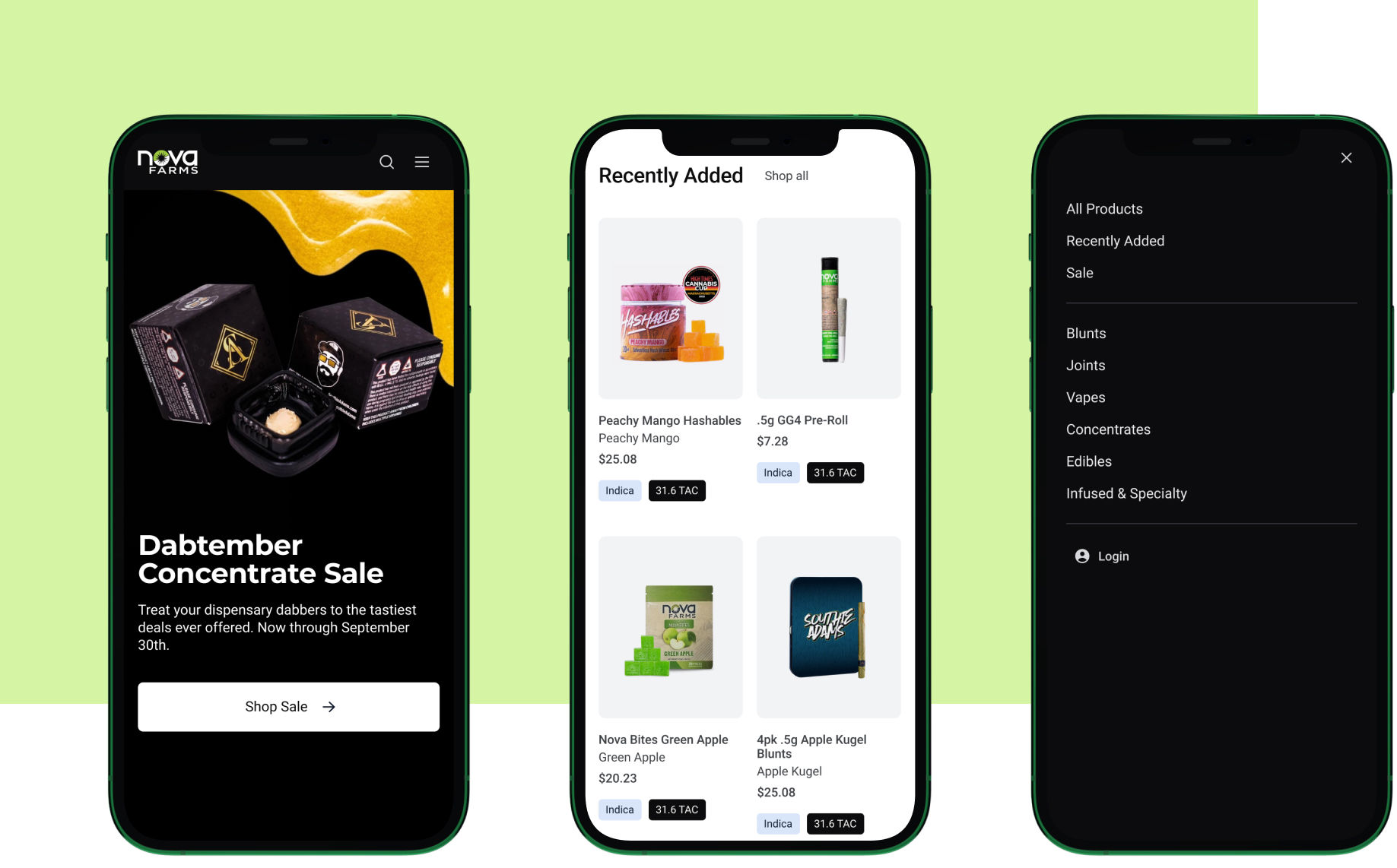 Nova Farms e-commerce UI/UX on mobile devices.