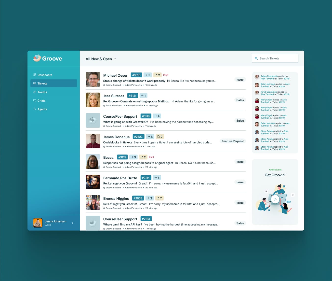 User interface and design of Groove’s IT service management software.