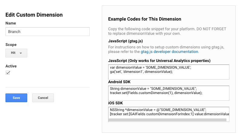 Edit Custom Dimensions - Google Analytics