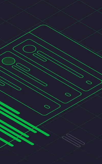Illustration of connected software interfaces and development tools.