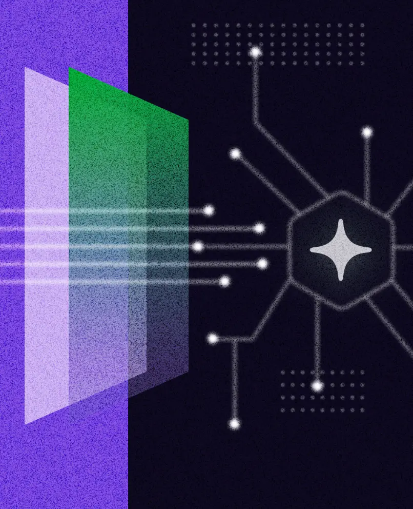 Abstract illustration of a glowing hexagon node connected to a circuit-like network.