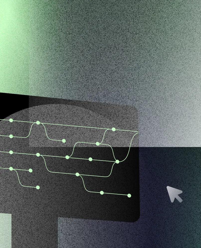 Abstract illustration of branching feedback loops flowing across a dark interface.