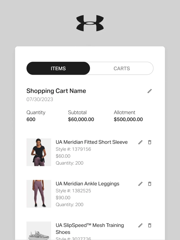 Under Armour e-commerce store UI.